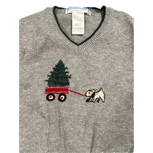 Janie and Jack Boys 12-18m Gray Green Dog Knit Sweater Vest Christmas Holiday - Picture 2 of 6